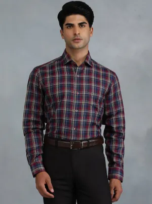 Red & Blue Checked Slim Fit Formal Shirt | Greenfibre