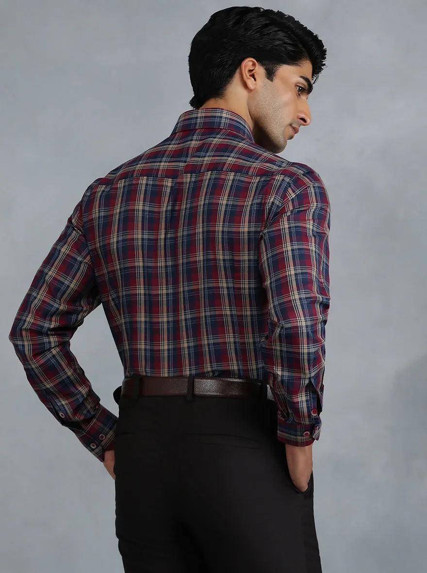 Red & Blue Checked Slim Fit Formal Shirt | Greenfibre