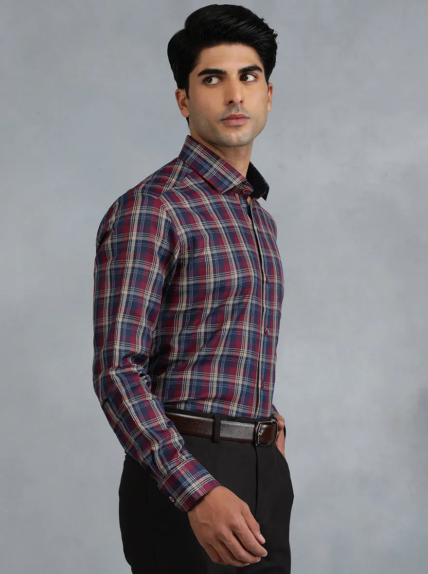 Red & Blue Checked Slim Fit Formal Shirt | Greenfibre