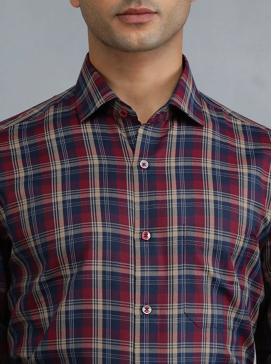 Red & Blue Checked Slim Fit Formal Shirt | Greenfibre