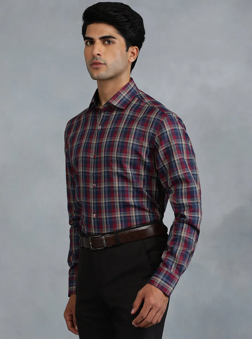 Red & Blue Checked Slim Fit Formal Shirt | Greenfibre