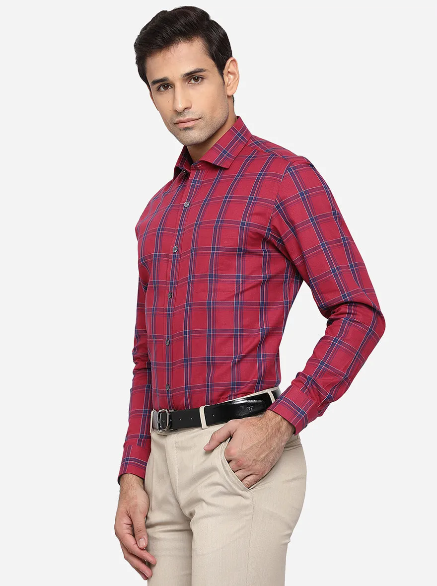 Red & Blue Checked Slim Fit Formal Shirt | JadeBlue