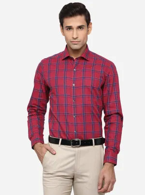 Red & Blue Checked Slim Fit Formal Shirt | JadeBlue