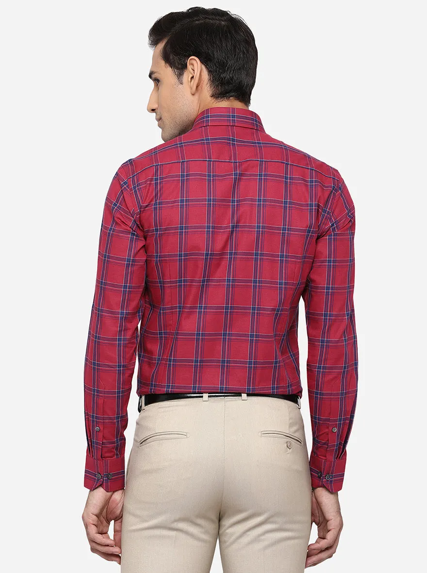 Red & Blue Checked Slim Fit Formal Shirt | JadeBlue