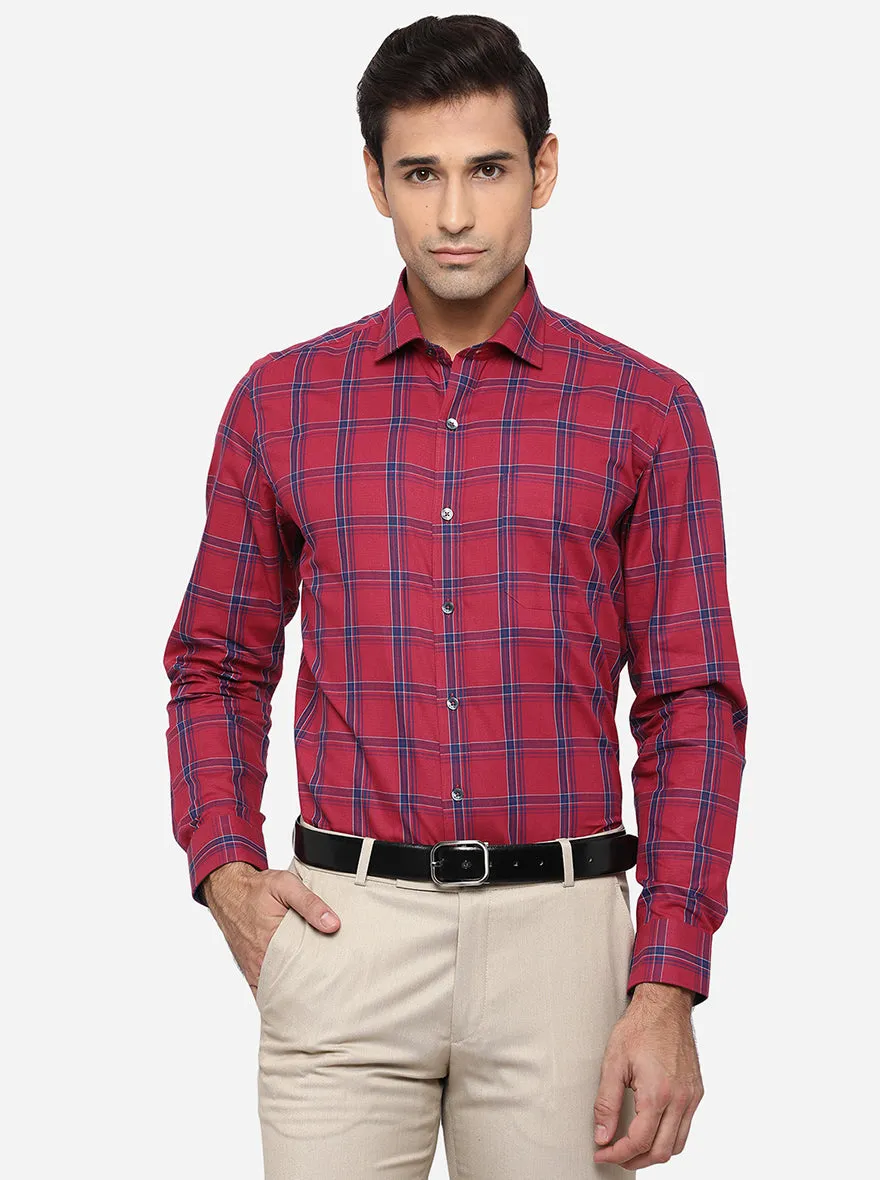 Red & Blue Checked Slim Fit Formal Shirt | JadeBlue