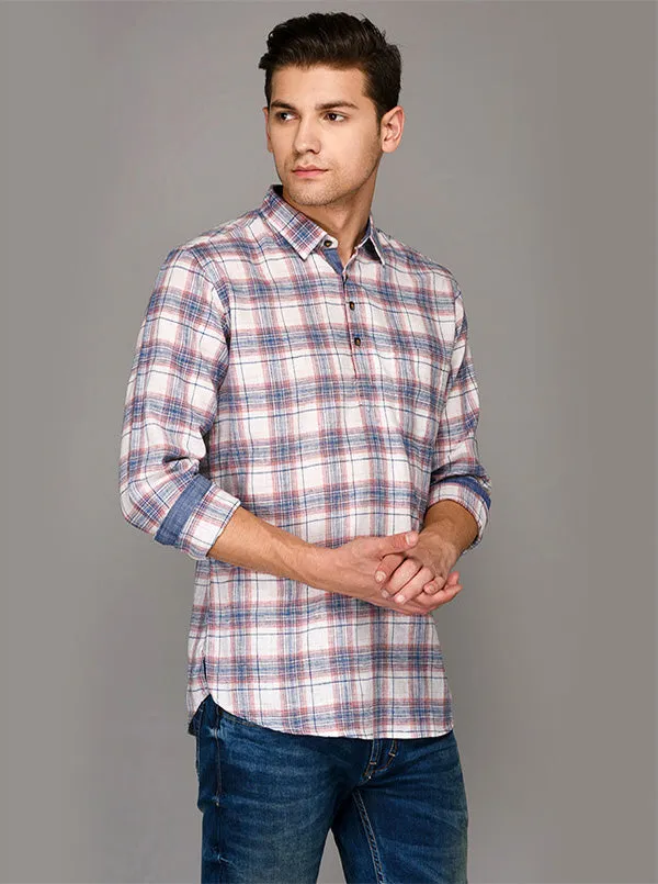 Red & Blue Checkered Short Kurta