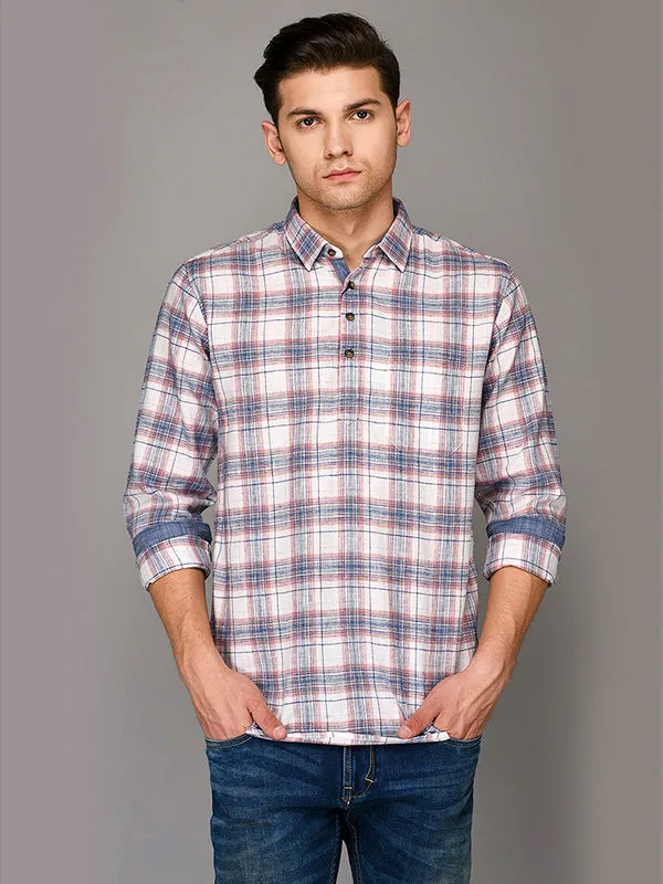 Red & Blue Checkered Short Kurta