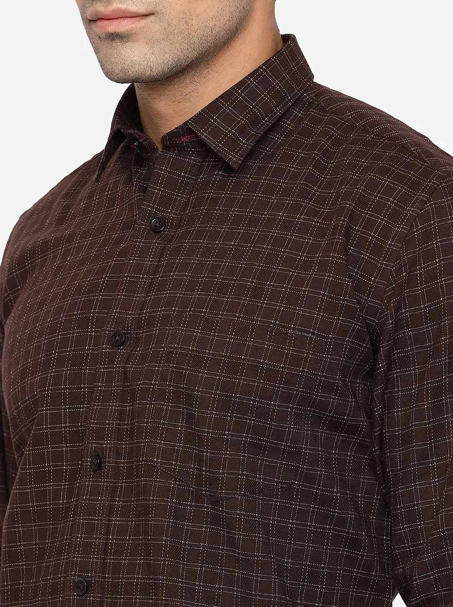 Seal Brown Checked Slim Fit Casual Shirt | JadeBlue