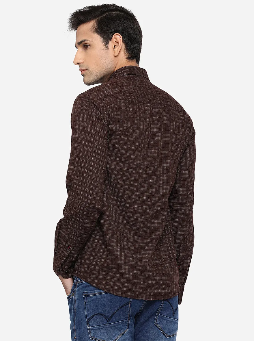 Seal Brown Checked Slim Fit Casual Shirt | JadeBlue