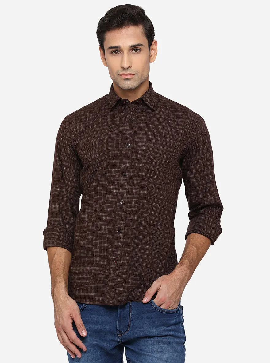 Seal Brown Checked Slim Fit Casual Shirt | JadeBlue