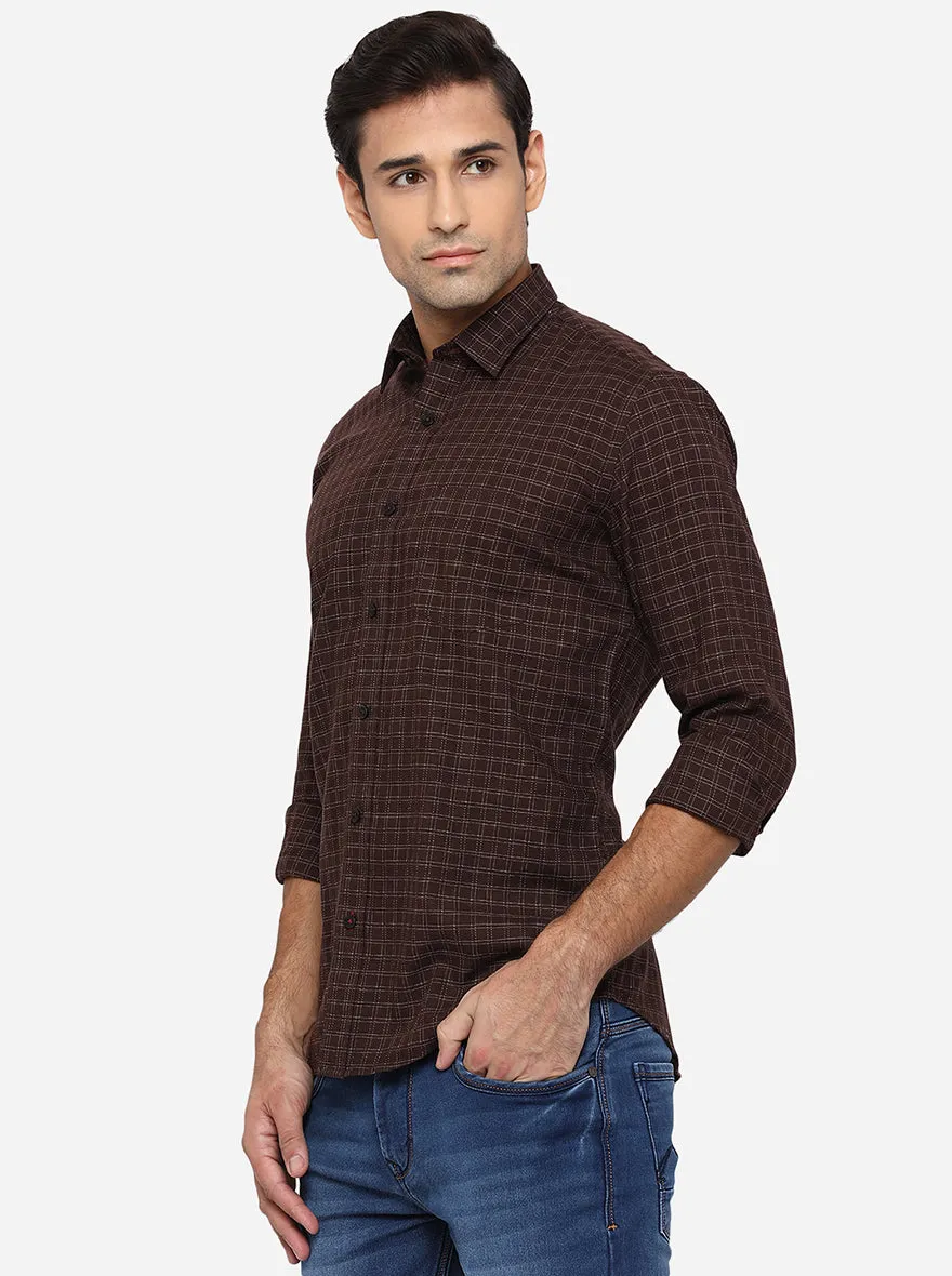 Seal Brown Checked Slim Fit Casual Shirt | JadeBlue