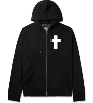 Small Cross Zip Up Hoodie Hoody