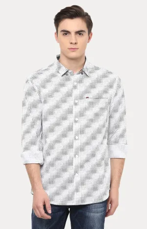 Spykar Men'S White Cotton Printed Casual Shirts