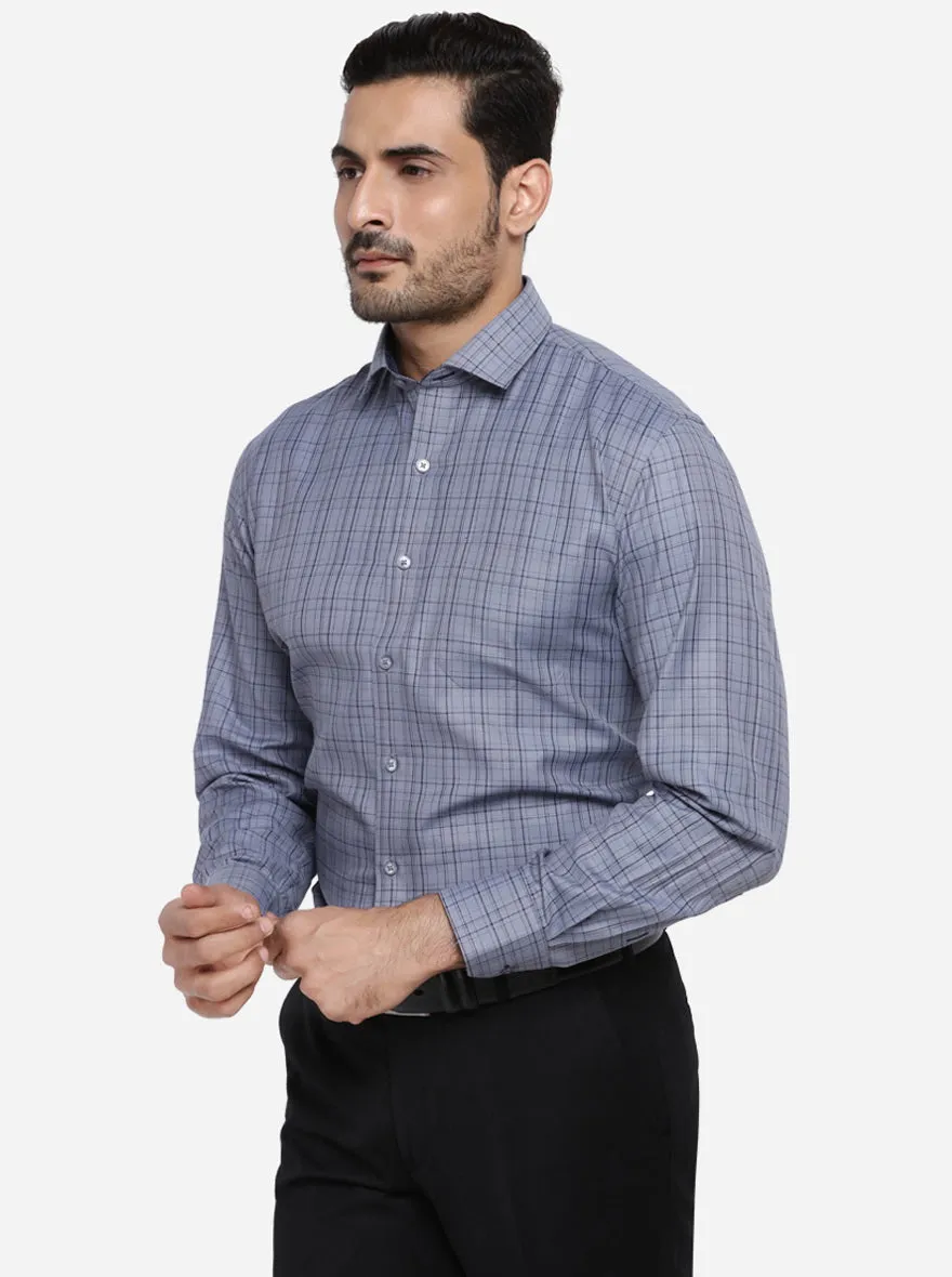 Steel Grey Checked Regular Fit Formal Shirt | Greenfibre