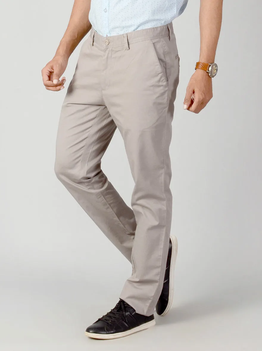 Steel Grey Self Textured Slim Fit Casual Trouser | Greenfibre