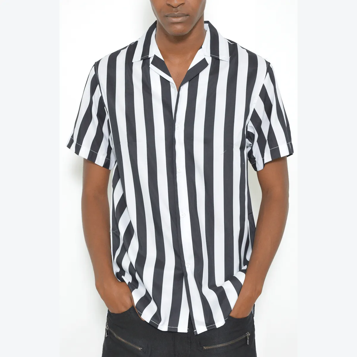 Striped Print Button-Down Shirt for Men