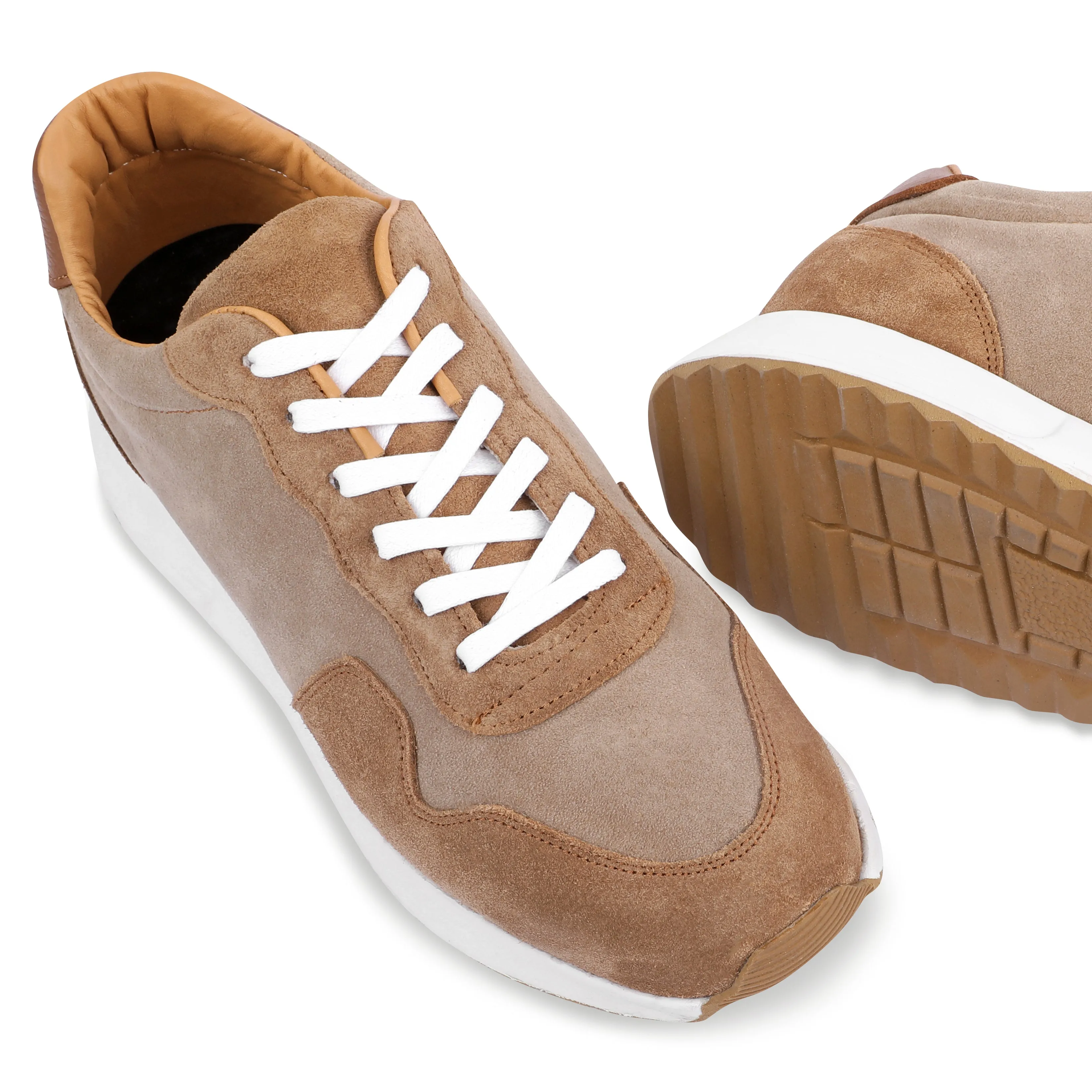 SUEDE X LEATHER EVA SOLE SNEAKERS - BEIGE