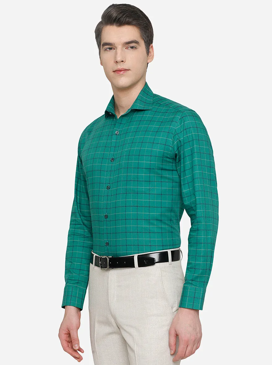 Teal Green Checked Slim Fit Formal Shirt | JadeBlue