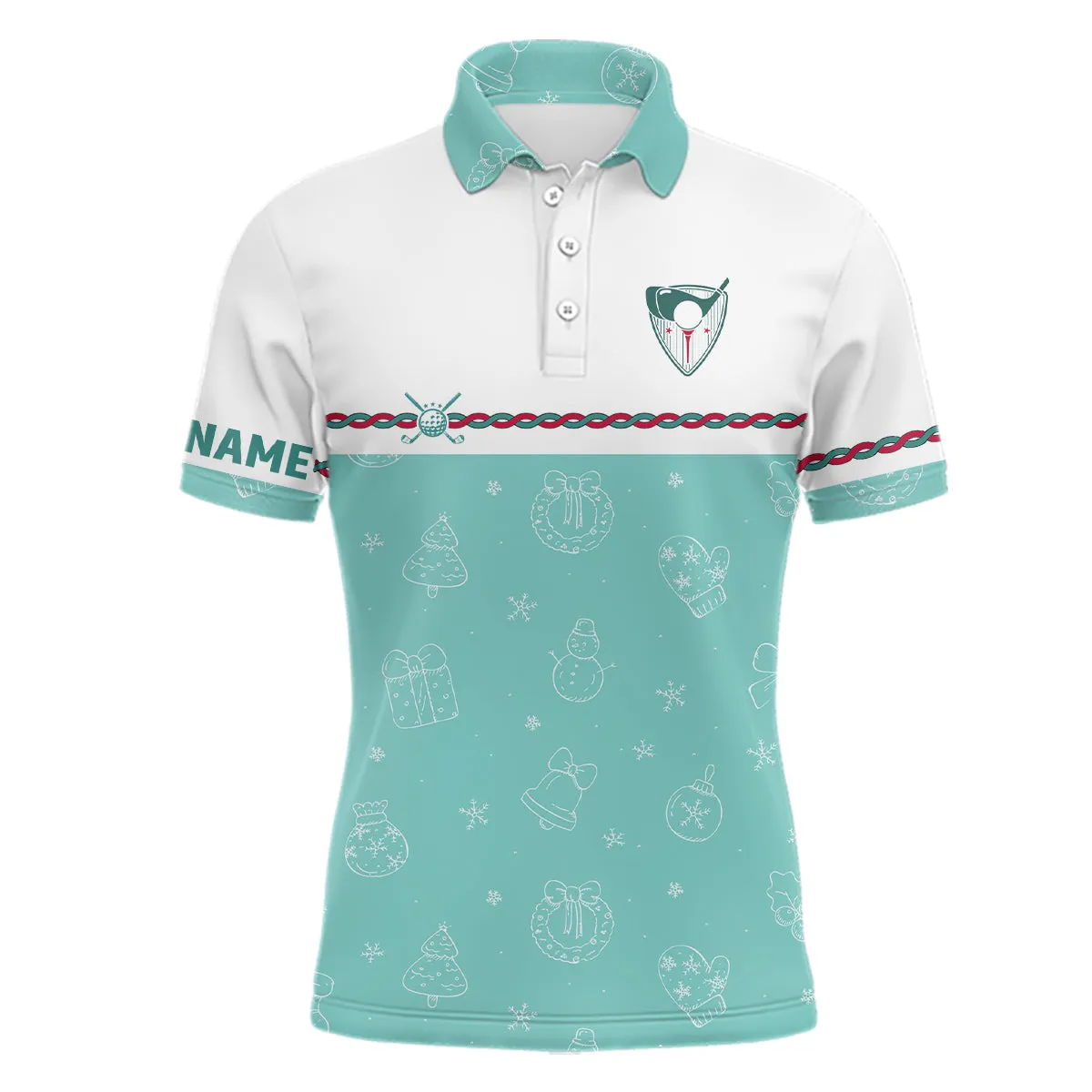 Turquoise Christmas Golf Mens Polo Shirt Custom Winter Pattern Golf Shirts For Men Xmas Golf gifts