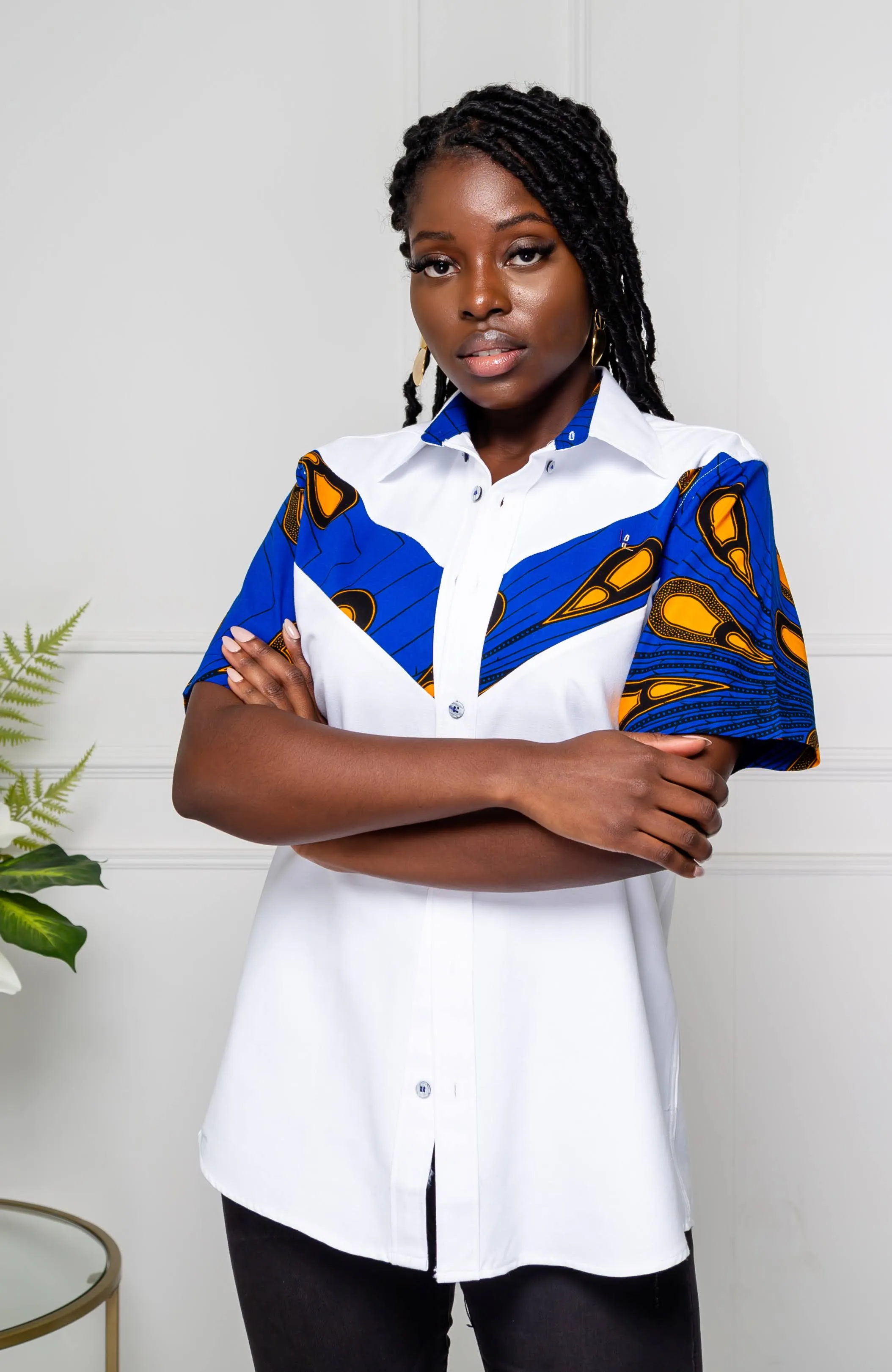 V-Shaped Ankara Shirt for Women | Unisex Short Sleeve African Print Shirt - ELLA