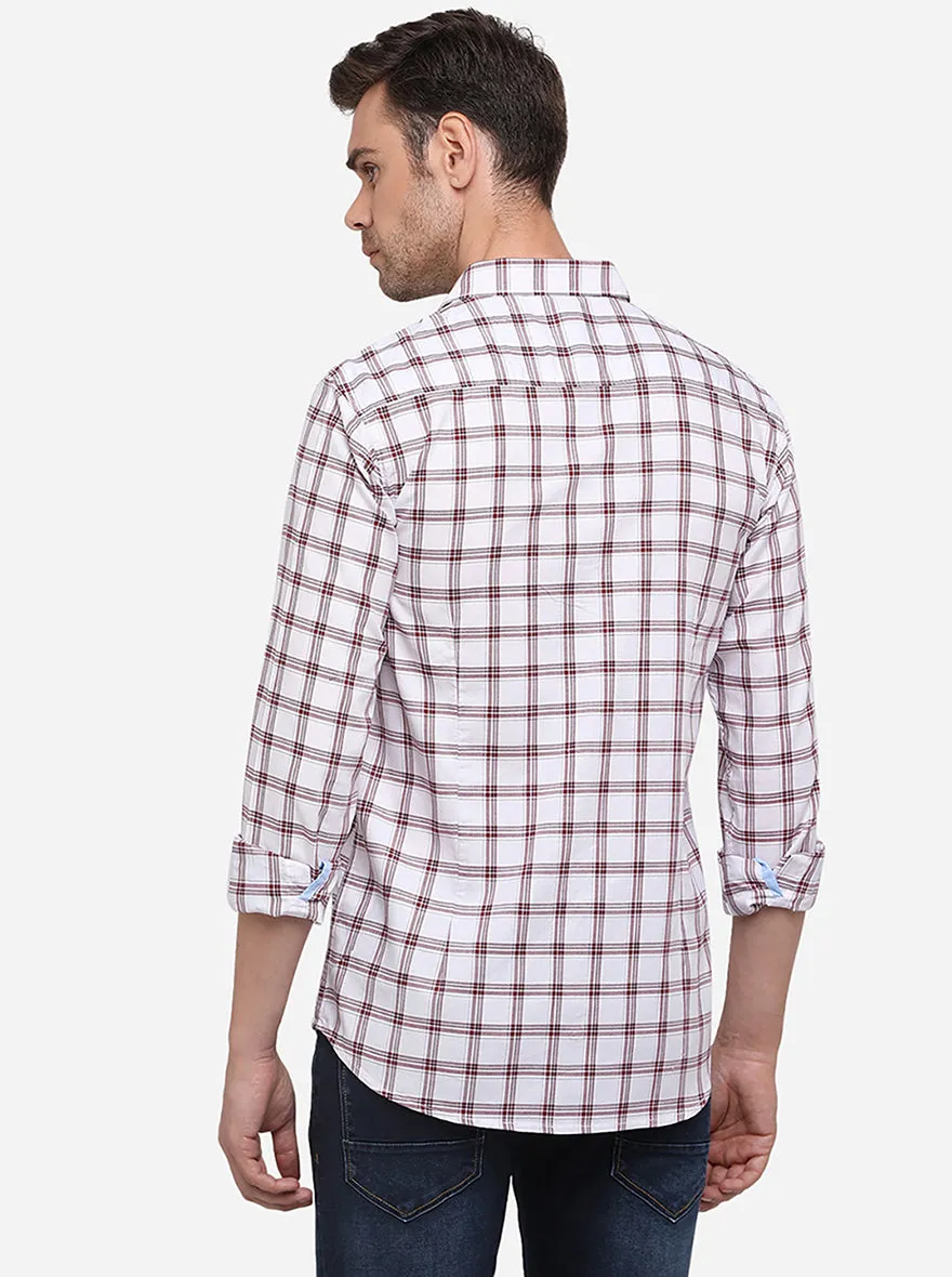 White & Maroon Checked Slim Fit Casual Shirt | JadeBlue