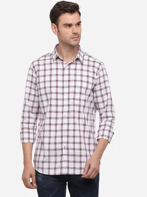 White & Maroon Checked Slim Fit Casual Shirt | JadeBlue