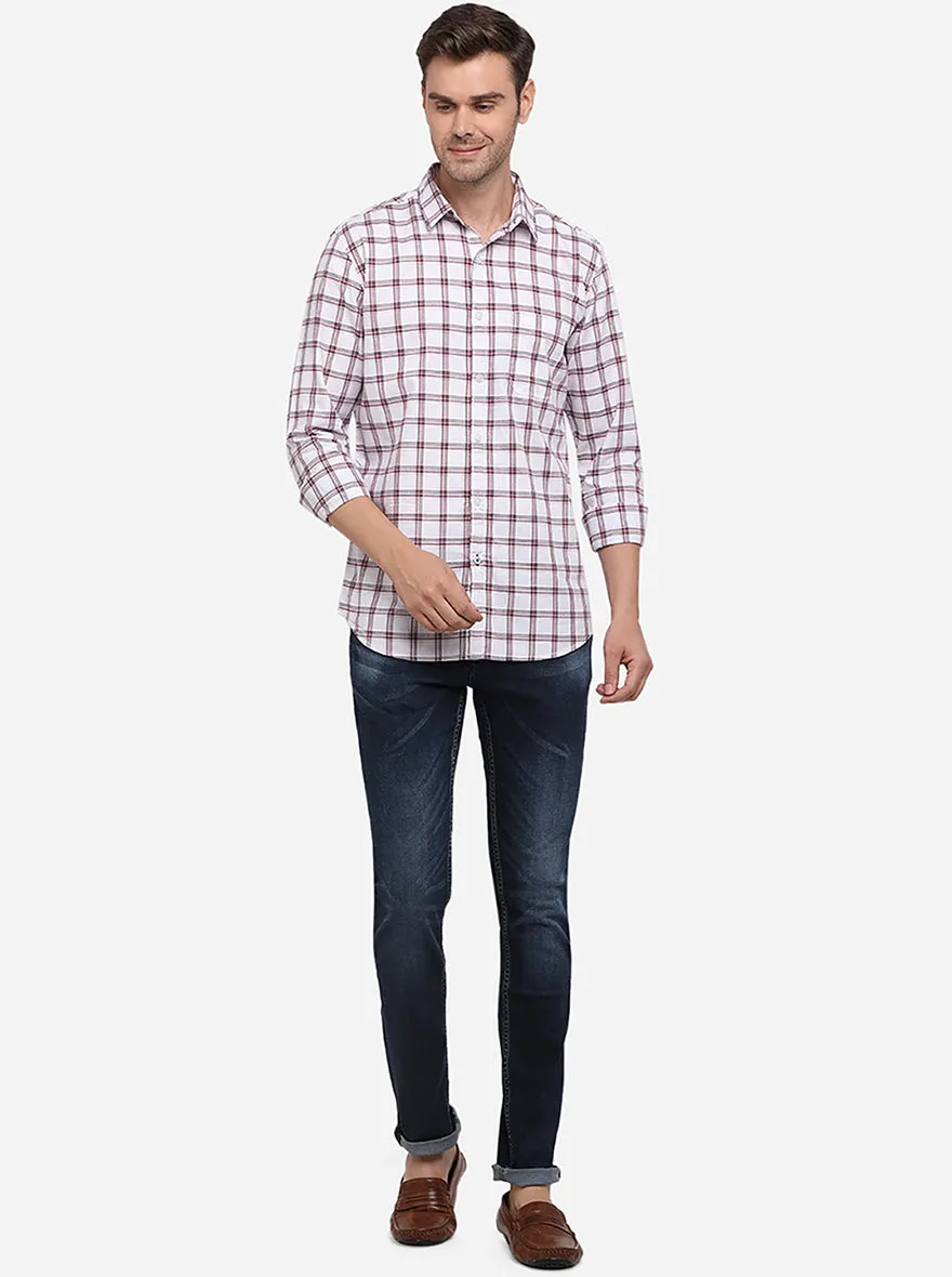 White & Maroon Checked Slim Fit Casual Shirt | JadeBlue