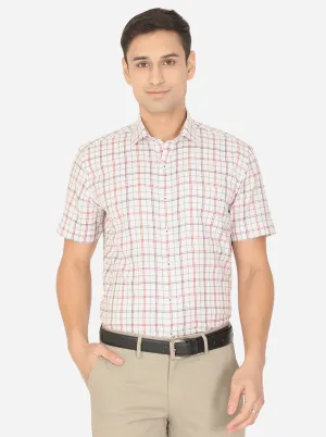 White & Red Checked Regular Fit Formal Shirt | Greenfibre