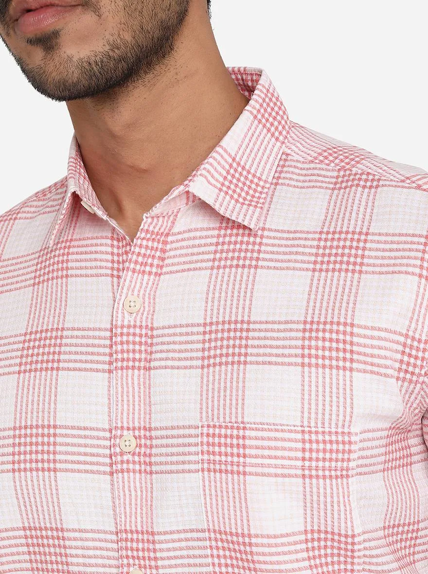 White & Red Checked Slim Fit Casual Shirt | JadeBlue