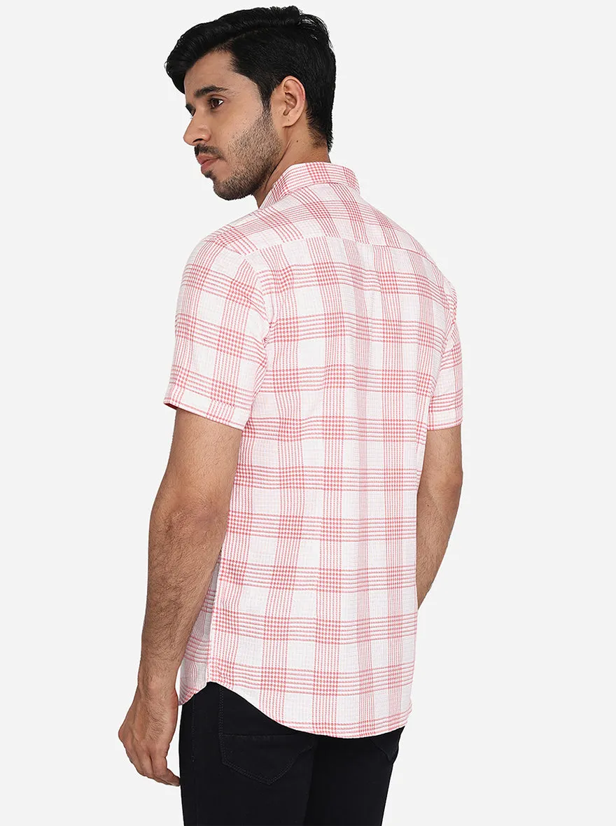 White & Red Checked Slim Fit Casual Shirt | JadeBlue