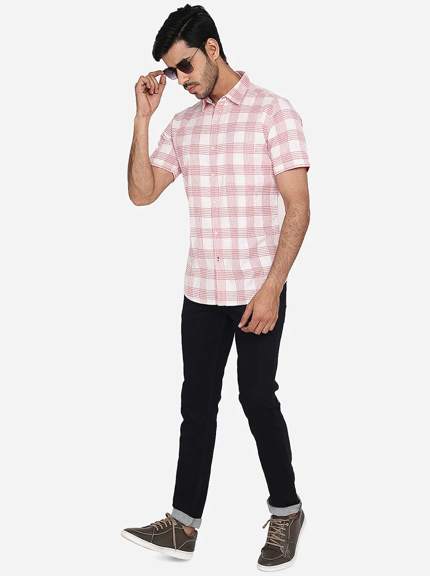 White & Red Checked Slim Fit Casual Shirt | JadeBlue