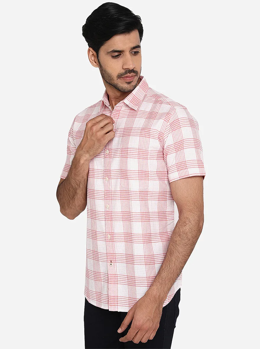 White & Red Checked Slim Fit Casual Shirt | JadeBlue