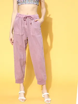 Women Lavender Garment Dyed Joggers