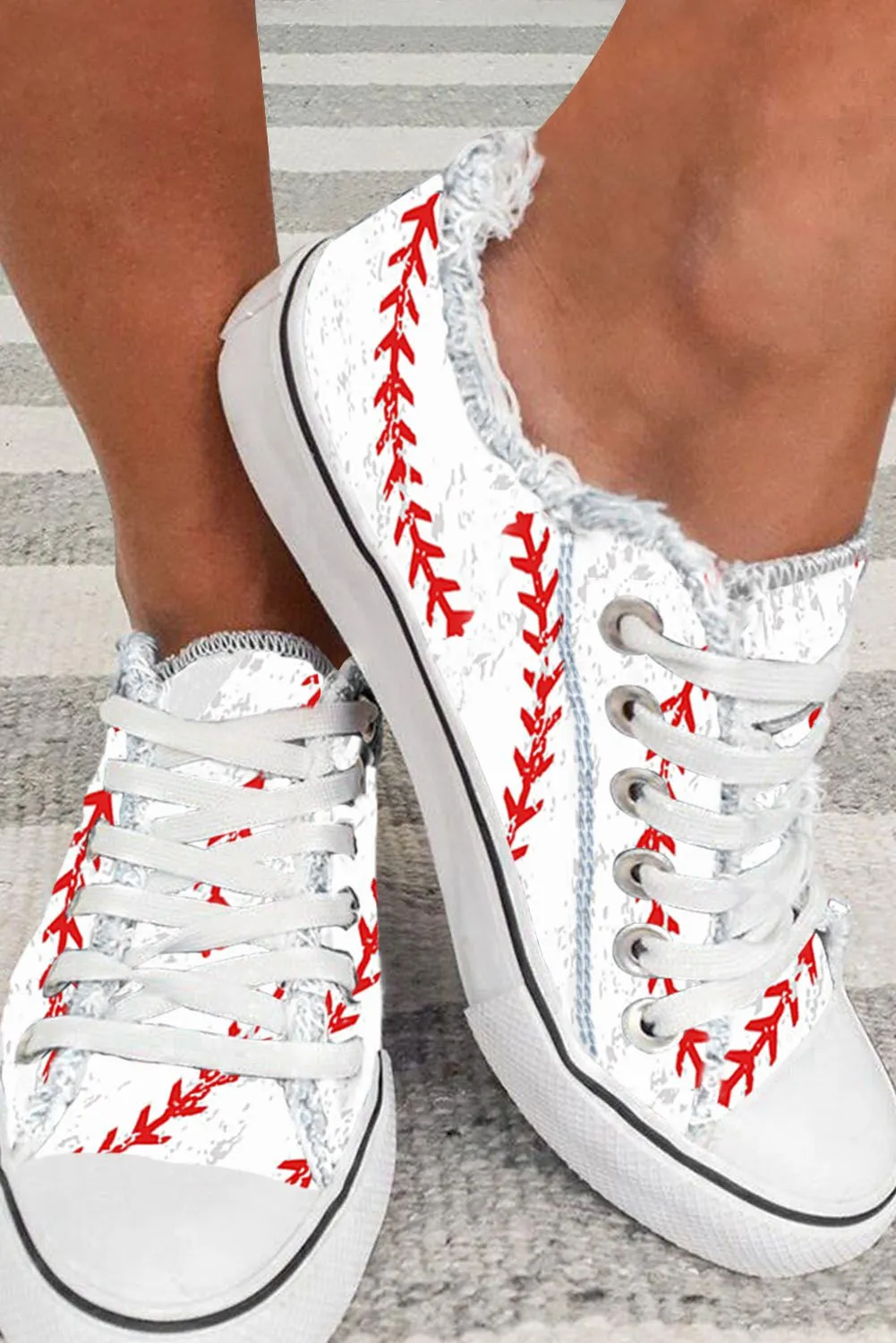 Women's Baseball Print Lace Up Canvas Shoes