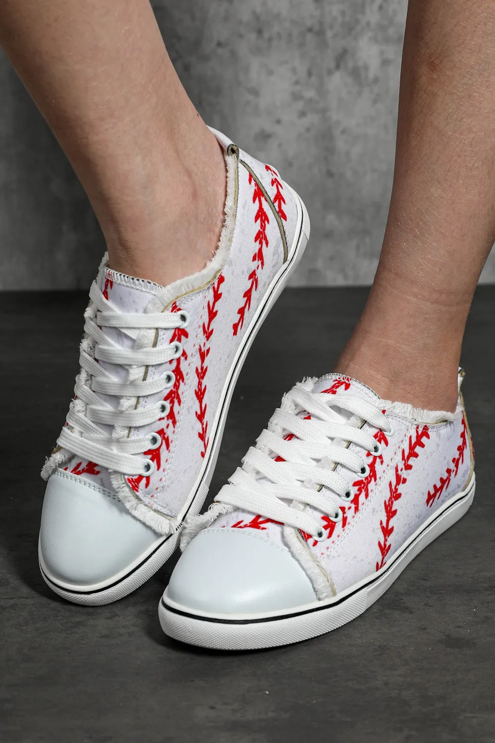 Women's Baseball Print Lace Up Canvas Shoes