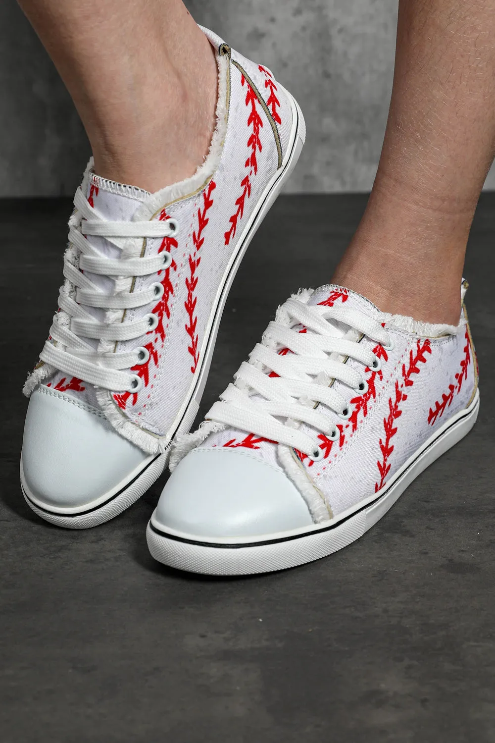 Women's Baseball Print Lace Up Canvas Shoes