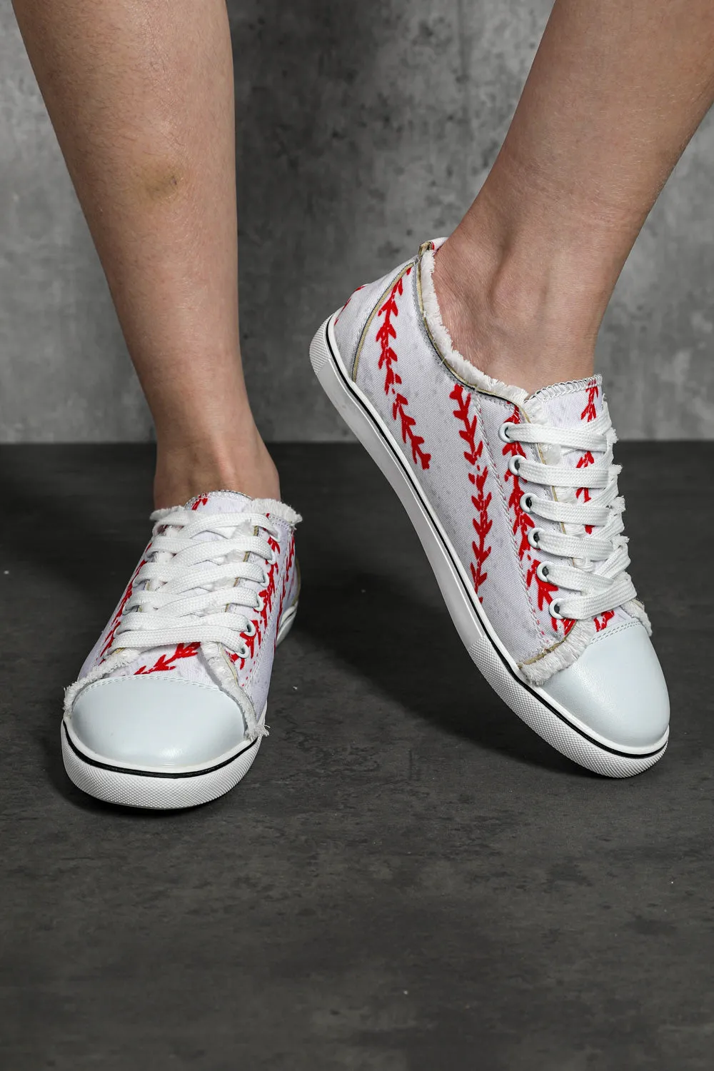 Women's Baseball Print Lace Up Canvas Shoes