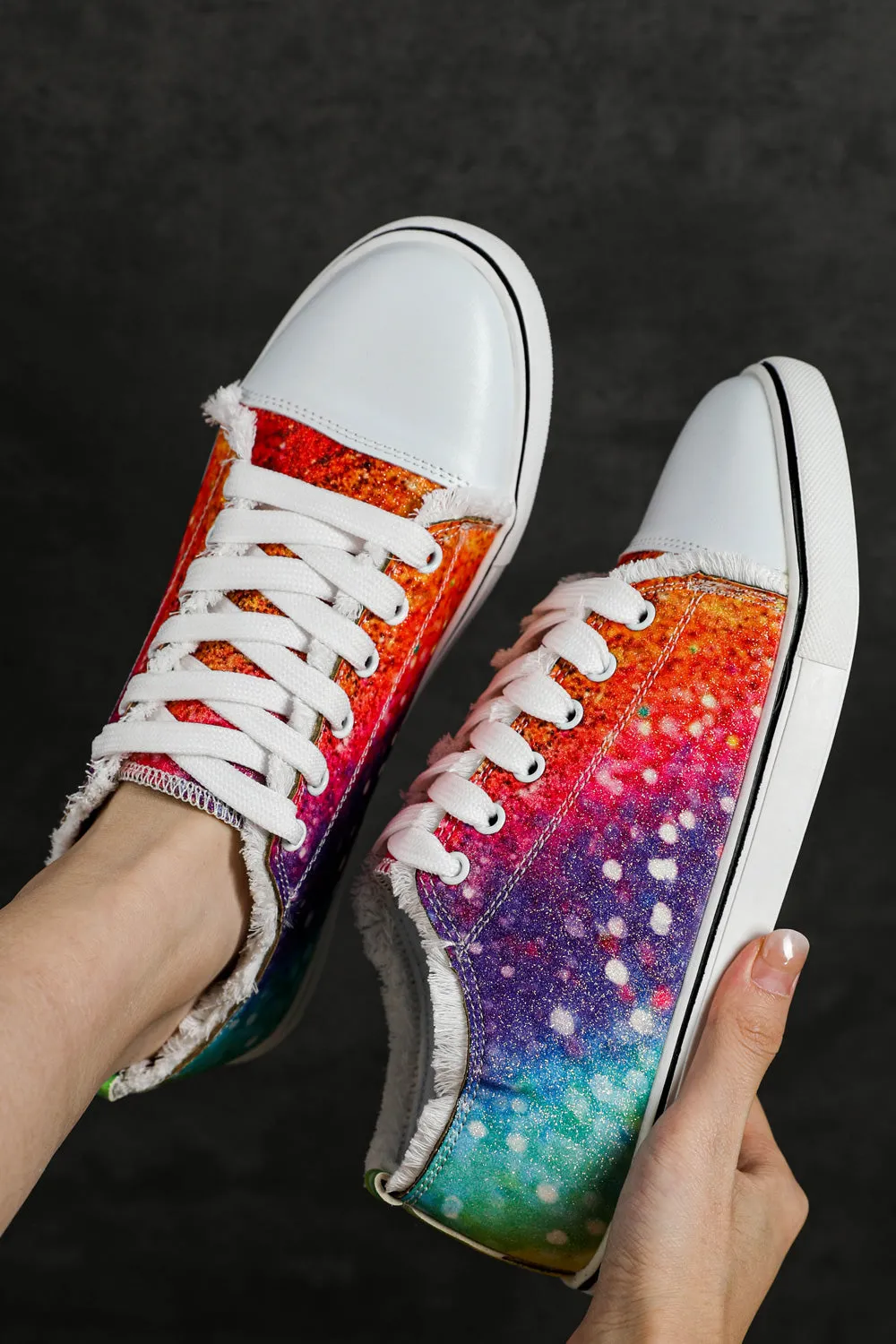 Womens Shoe Sneaker Rainbow Print Gay Pride Low Top Lace Up Canvas Shoes