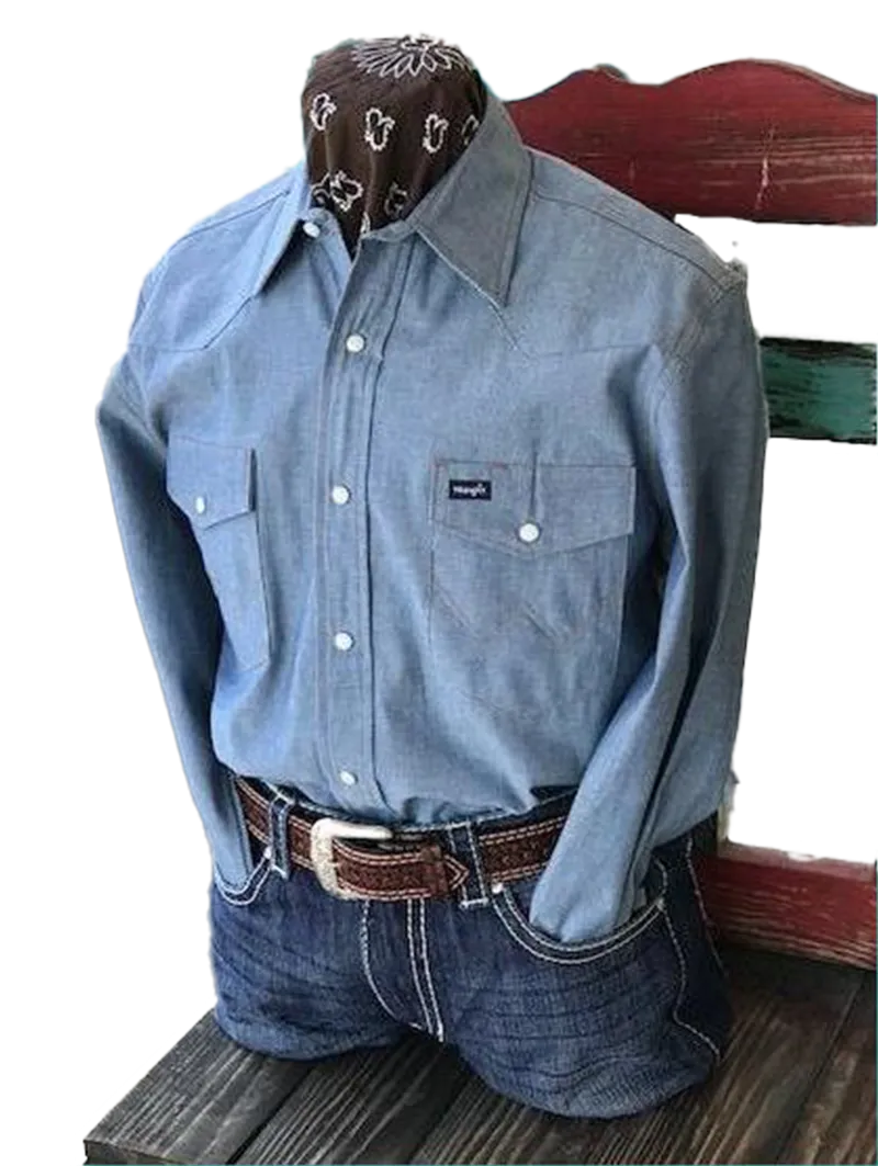 Wrangler Men's Cowboy Cut Light Blue Chambray Shirt