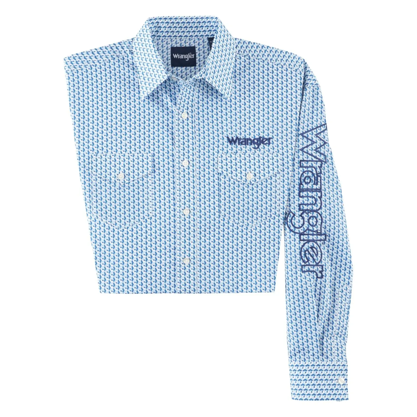 Wrangler Men's Logo Geometric Print Blue Button-Down Shirt