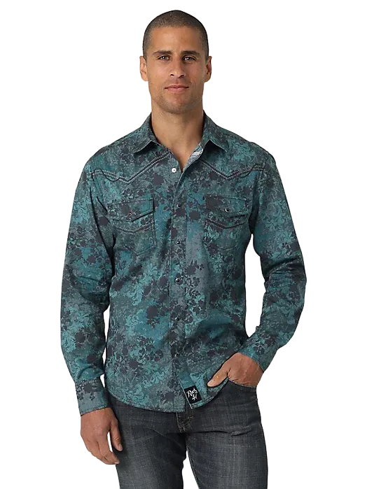 Wrangler Men's Rock 47 Snap Print In Turquoise Floral Shirt