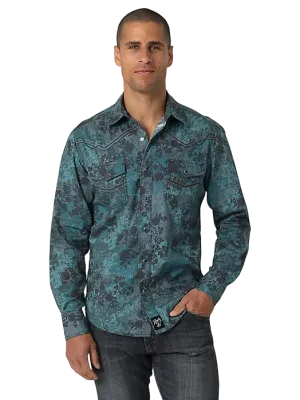 Wrangler Men's Rock 47 Snap Print In Turquoise Floral Shirt