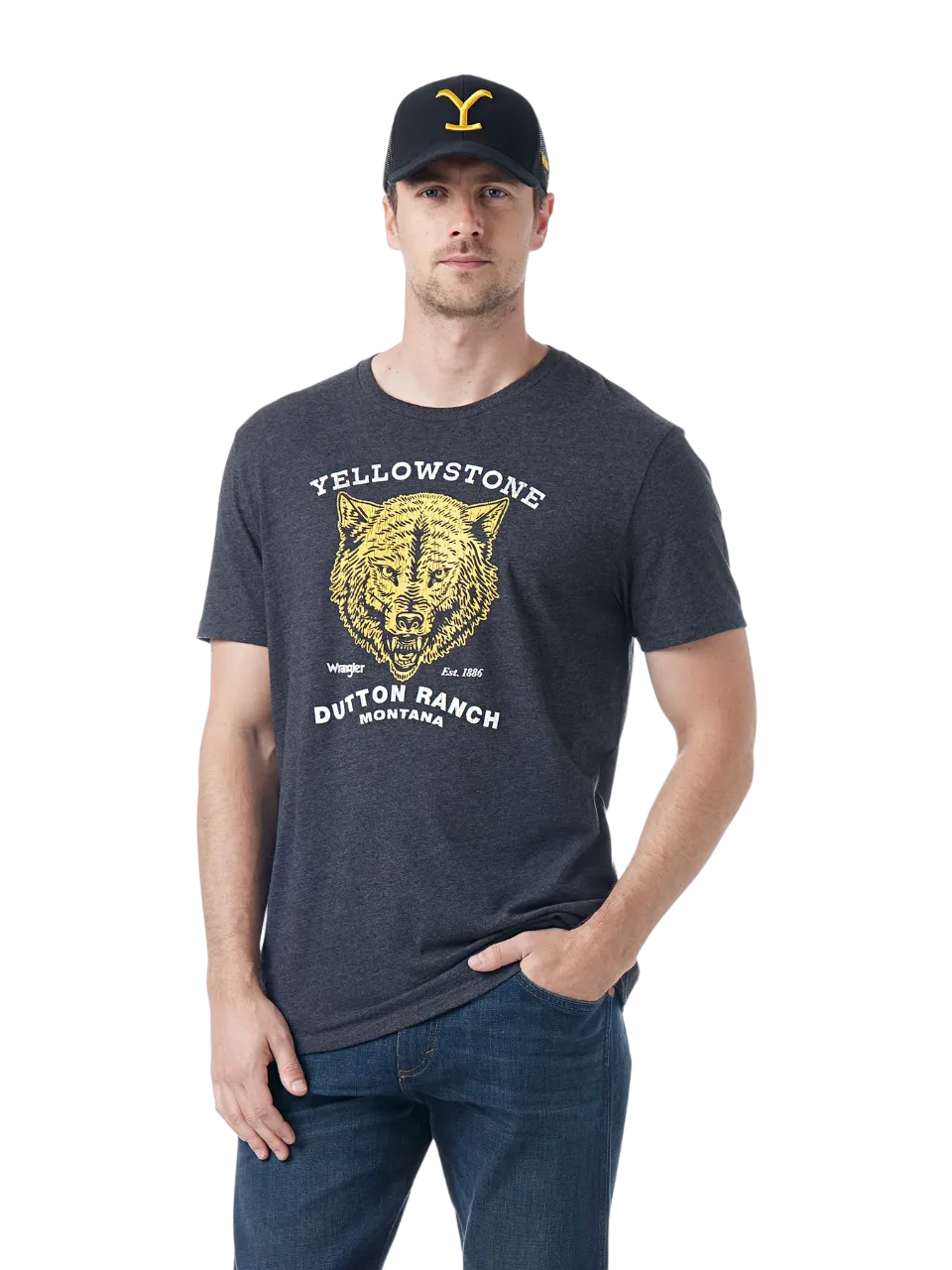 Wrangler Men's Yellowstone Dutton Ranch Wolf T-Shirt