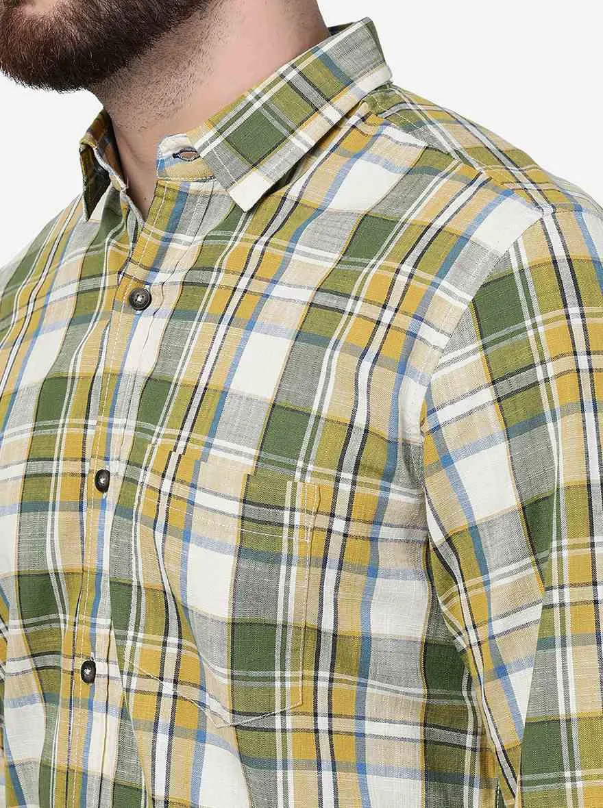 York Yellow Checked Slim Fit Casual Shirt | JadeBlue