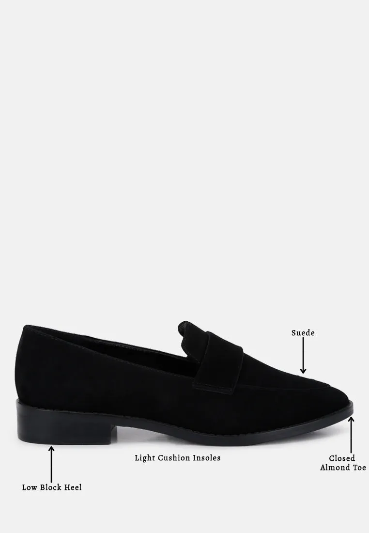 ZOFIA Black Suede Penny Loafers