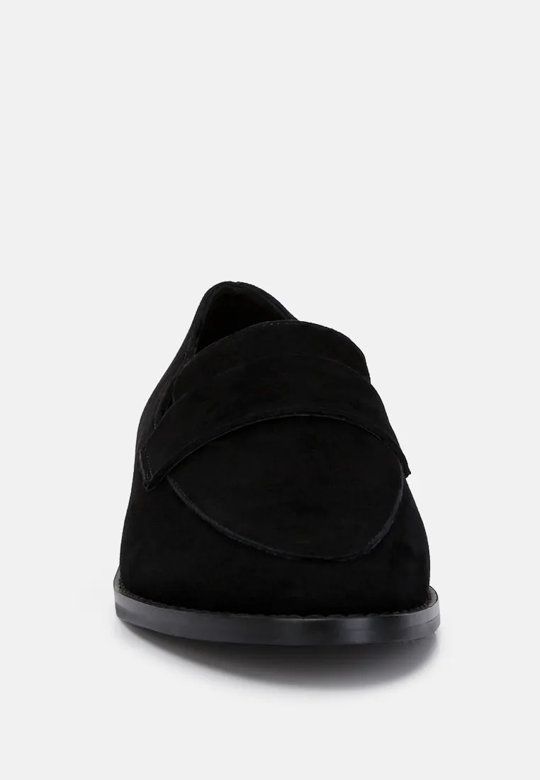 ZOFIA Black Suede Penny Loafers